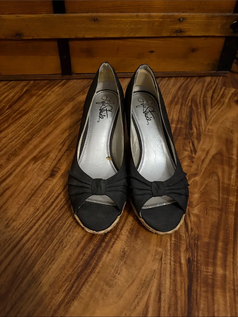 Black Wedge with Knotted Peep Toe